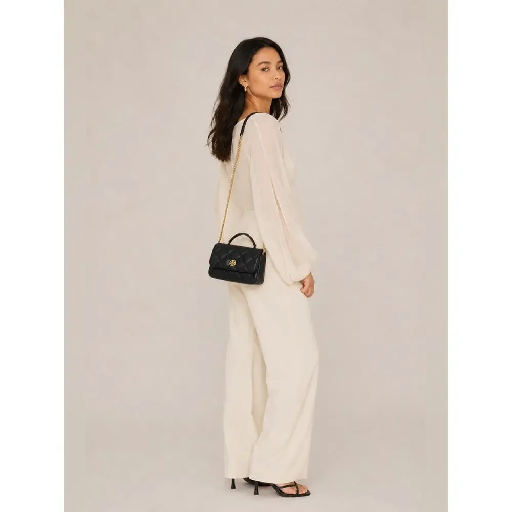 Tory Burch Black Quilted Leather Crossbody with Gold Hardware